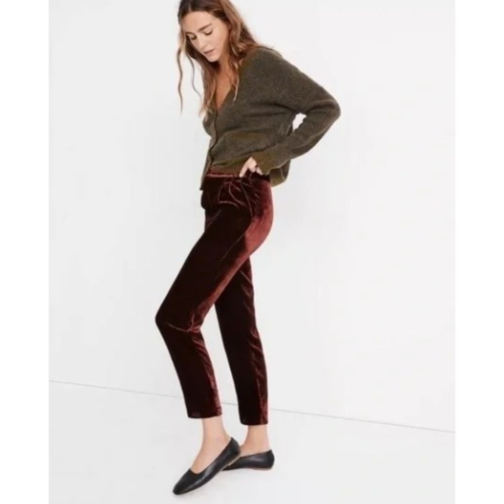 Madewell Velvet Pull On Pants Burgundy Wine Straight Leg H2547 Womens‎ Medium